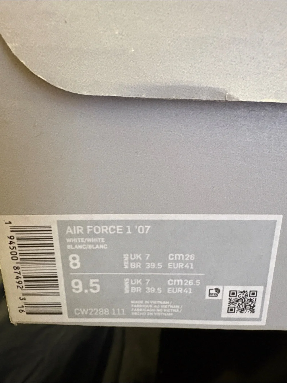 Nike White AF1 sneakers size 8